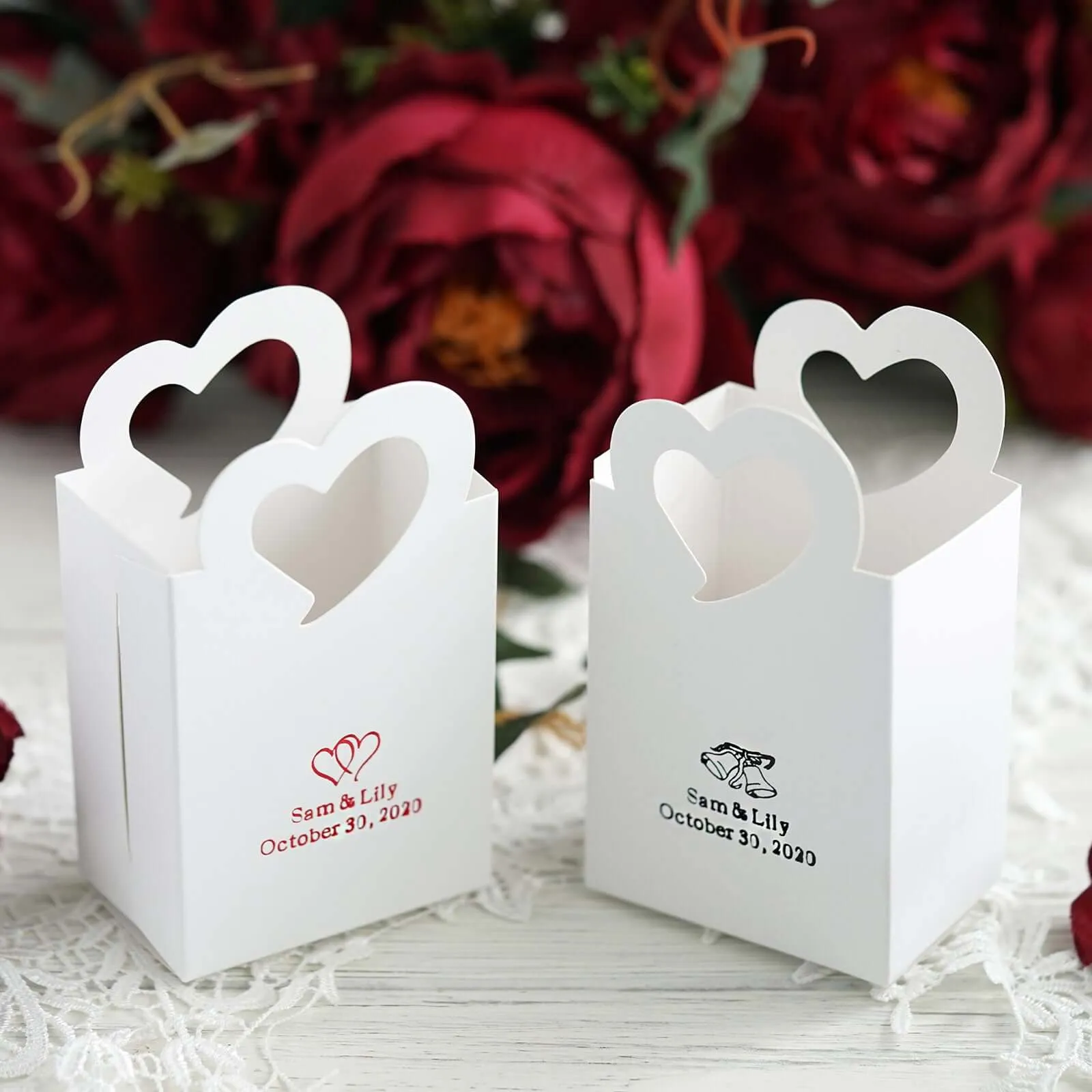 100 Pack Personalized Heart Basket Wedding Favor Gift Boxes