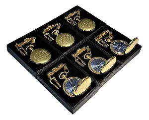 6 custom engraved pocket watches, gift boxes included, Stainless chains, engraving included. Wedding vintage style Groomsmen, best man gift sets (Gold polished)