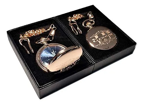 6 custom engraved pocket watches, gift boxes included, Stainless chains, engraving included. Wedding vintage style Groomsmen, best man gift sets (Gold polished)