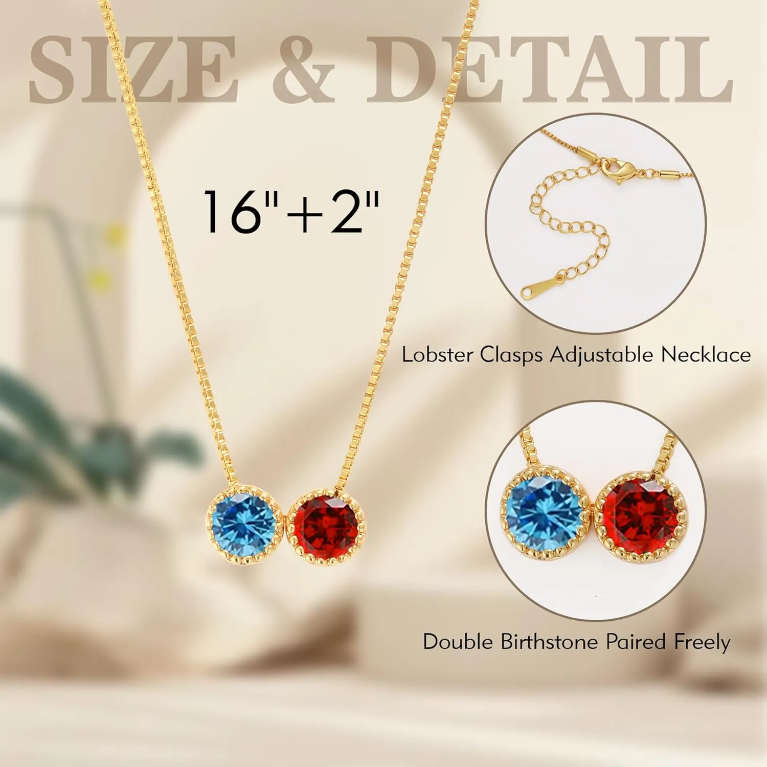 Birthstone Necklace for Women Teen Gifts 14K Gold Plated Necklace with 1-12 Birthstone 16th 18th 21st 30th 50th Birthday Gift for Her Anniversary Friendship Christmas Gifts Jewelry