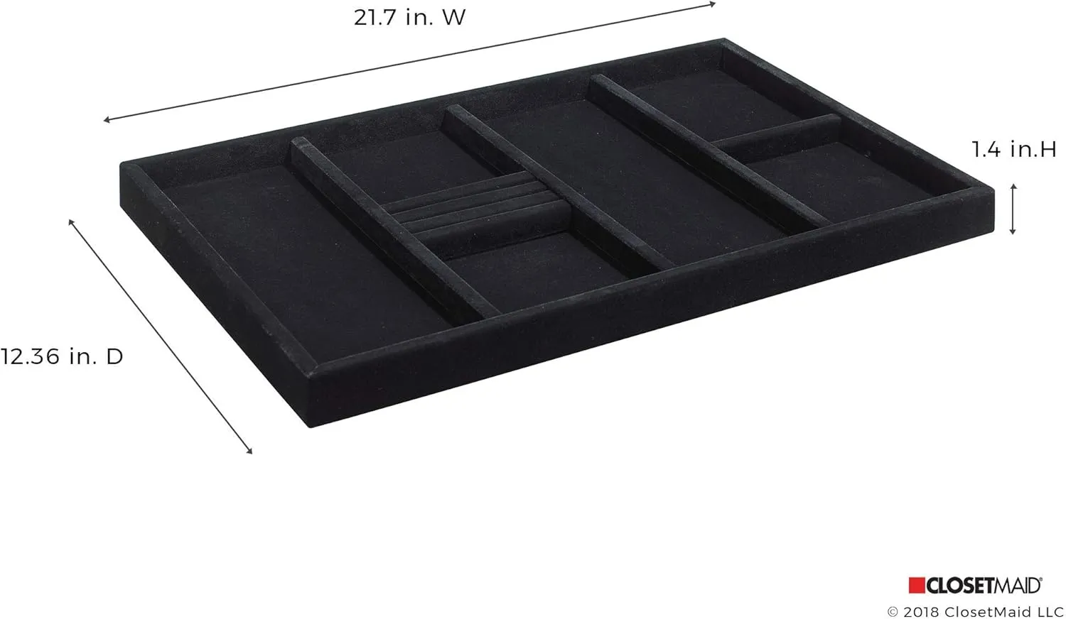ClosetMaid SuiteSymphony Velvet Organizer, Drawers For Necklaces, Earrings, Bracelets, Watches, Rings, 21.7 in. W, Plush Black, Jewelry Tray Insert