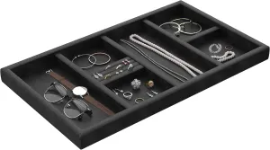 ClosetMaid SuiteSymphony Velvet Organizer, Drawers For Necklaces, Earrings, Bracelets, Watches, Rings, 21.7 in. W, Plush Black, Jewelry Tray Insert