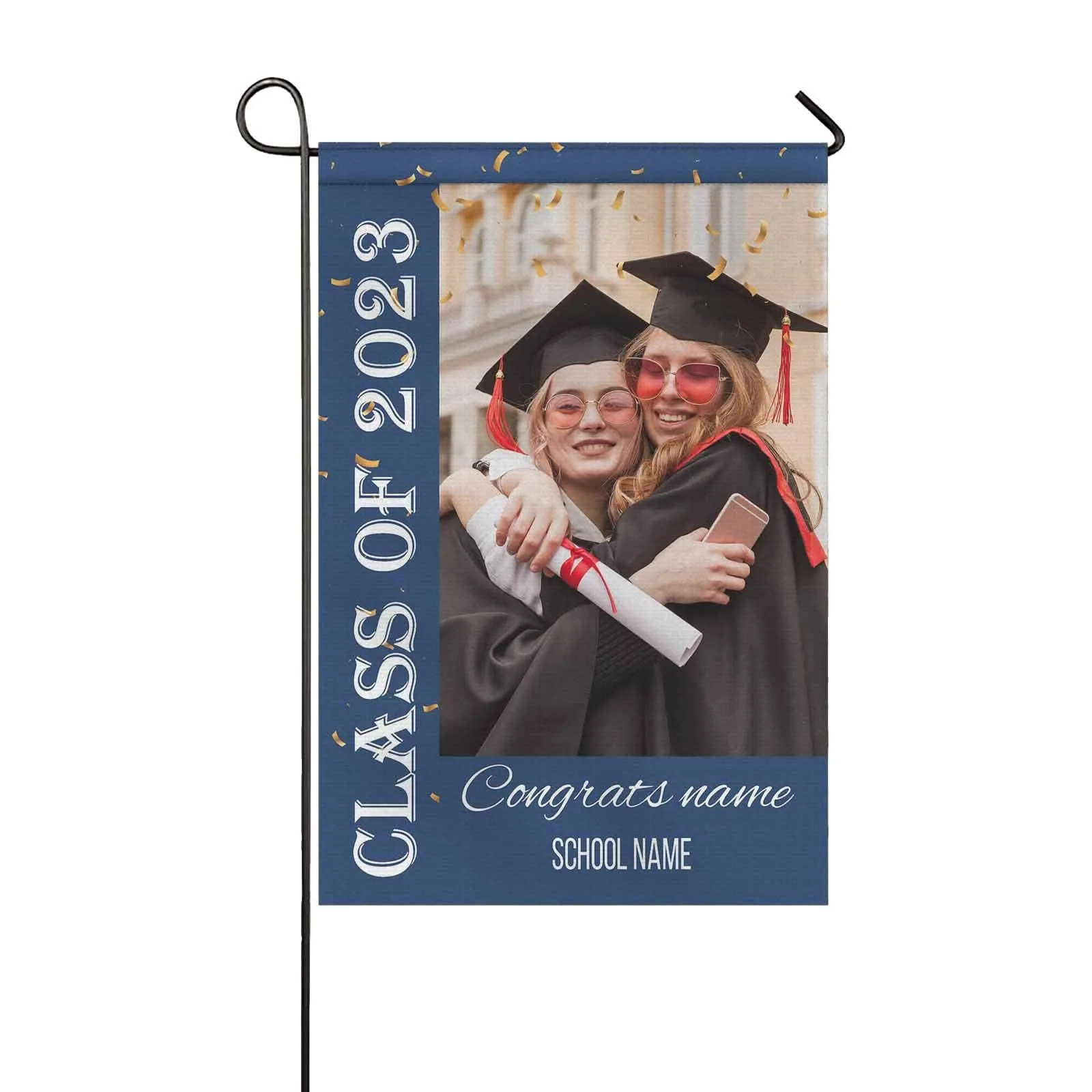 Custom Photo&Name Blue Class Of 2023 Graduation Garden Flag Graduation Gift Decorations
