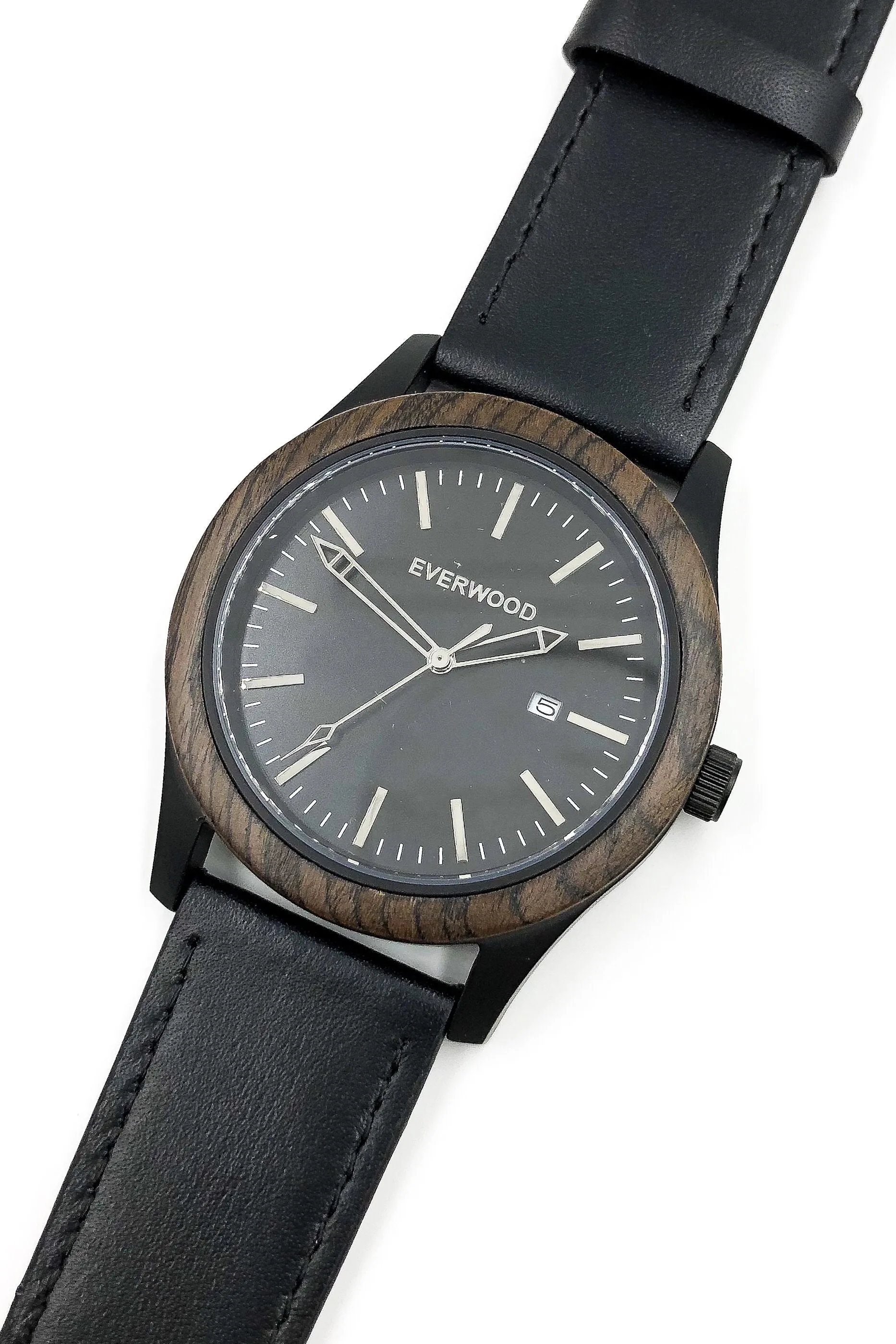 Everwood Inverness  Walnut Black Leather Watch