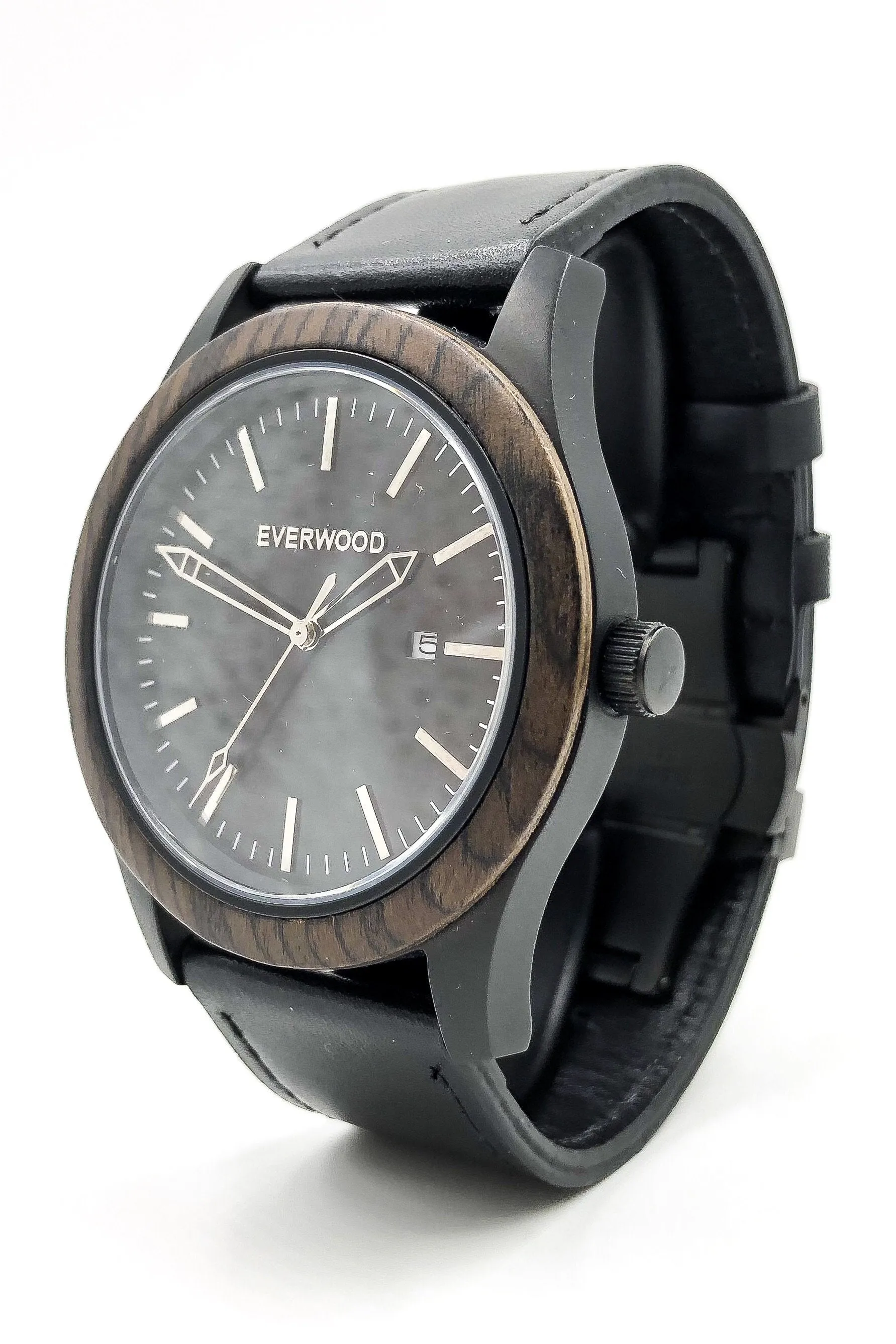 Everwood Inverness  Walnut Black Leather Watch