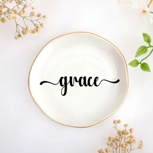 JoycuFF Grace Personalized Name Ceramic Jewelry Tray, Mothers Day Christmas Anniversary Engagement Birthday Gifts for Women Couples, Trinket Dish for Rings Earrings Necklaces Bracelets Keys