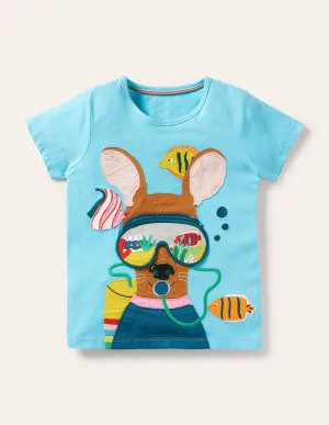 Lift-the-flap T-shirt-Aqua Blue Dog
