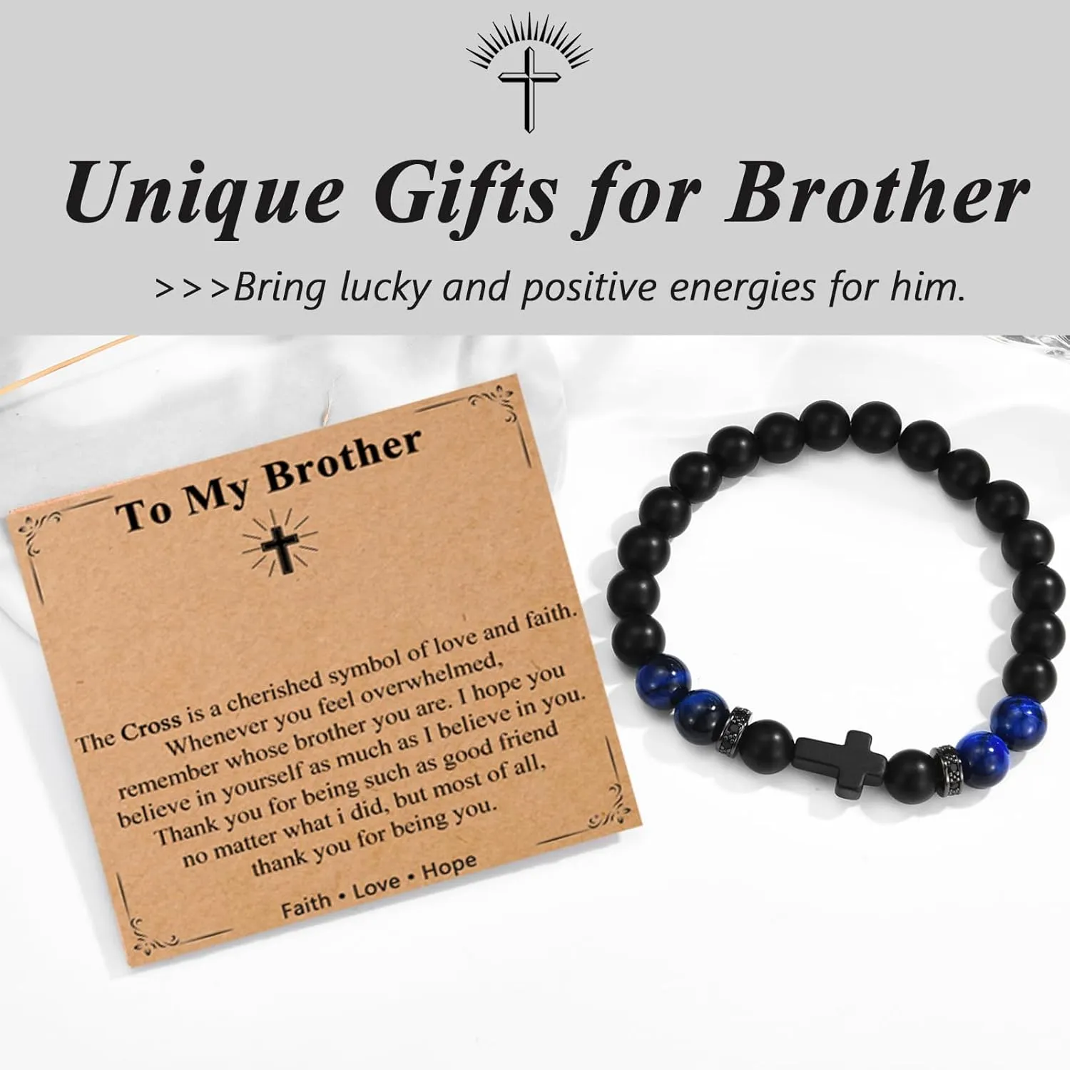 Men Gifts Cross Bracelet Gifts Birthday, Christmas, baptism Anniversary Christian Stone Bracelets For Son, Grandson, Brother, Husband