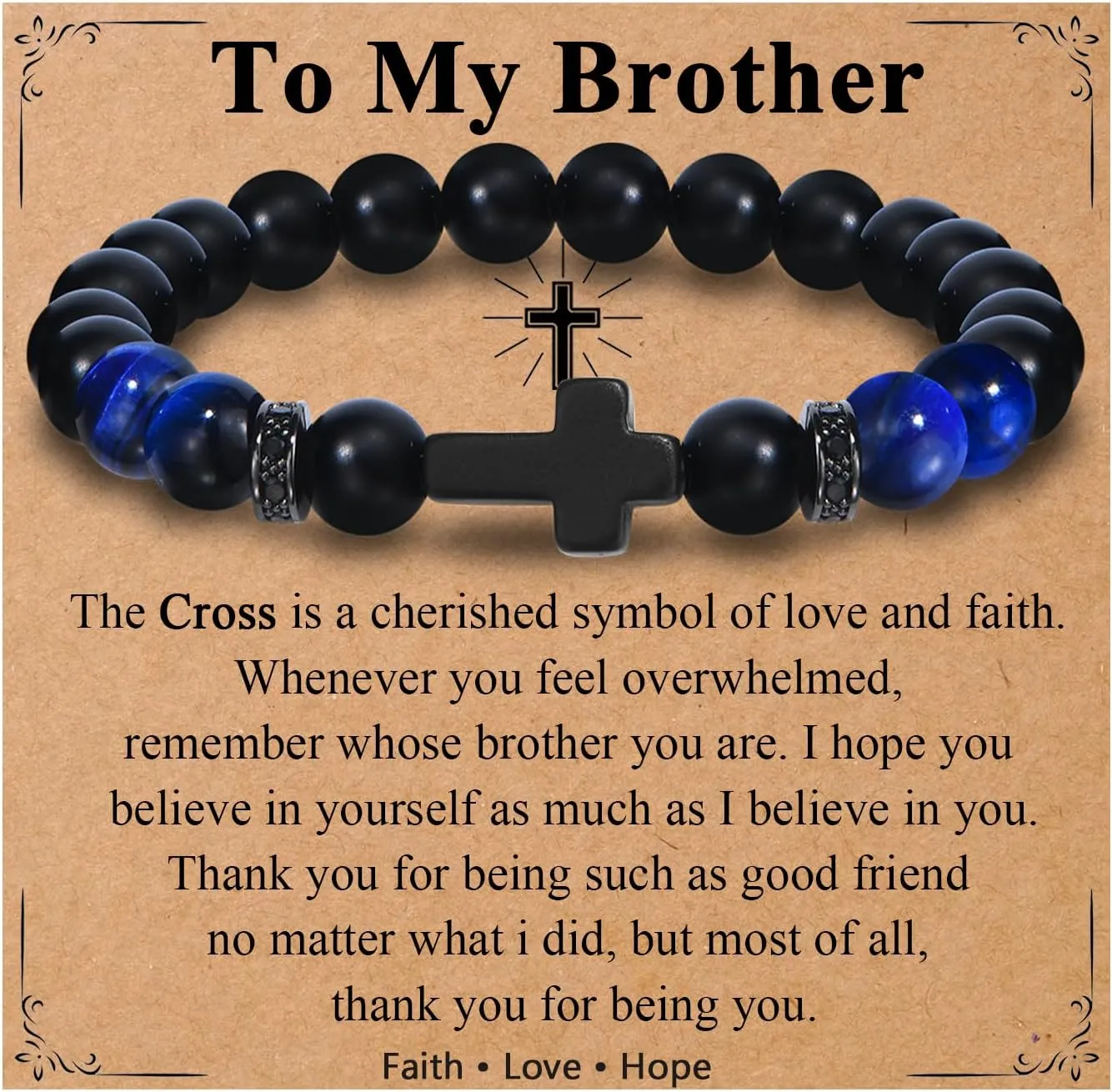 Men Gifts Cross Bracelet Gifts Birthday, Christmas, baptism Anniversary Christian Stone Bracelets For Son, Grandson, Brother, Husband