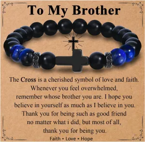 Men Gifts Cross Bracelet Gifts Birthday, Christmas, baptism Anniversary Christian Stone Bracelets For Son, Grandson, Brother, Husband