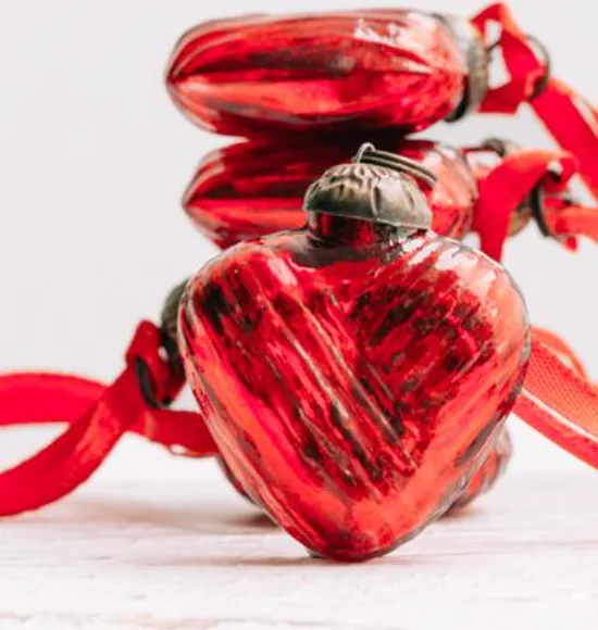 Miniature Red Glass Heart Baubles - Set of 6
