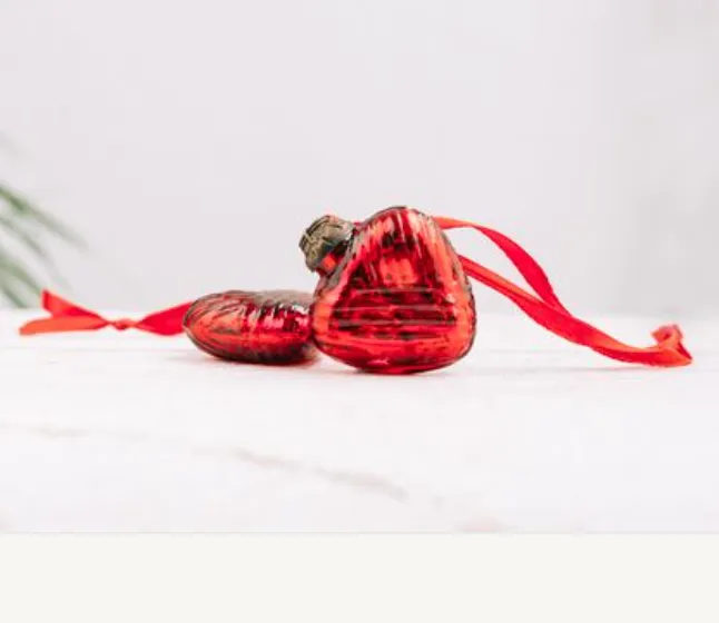 Miniature Red Glass Heart Baubles - Set of 6
