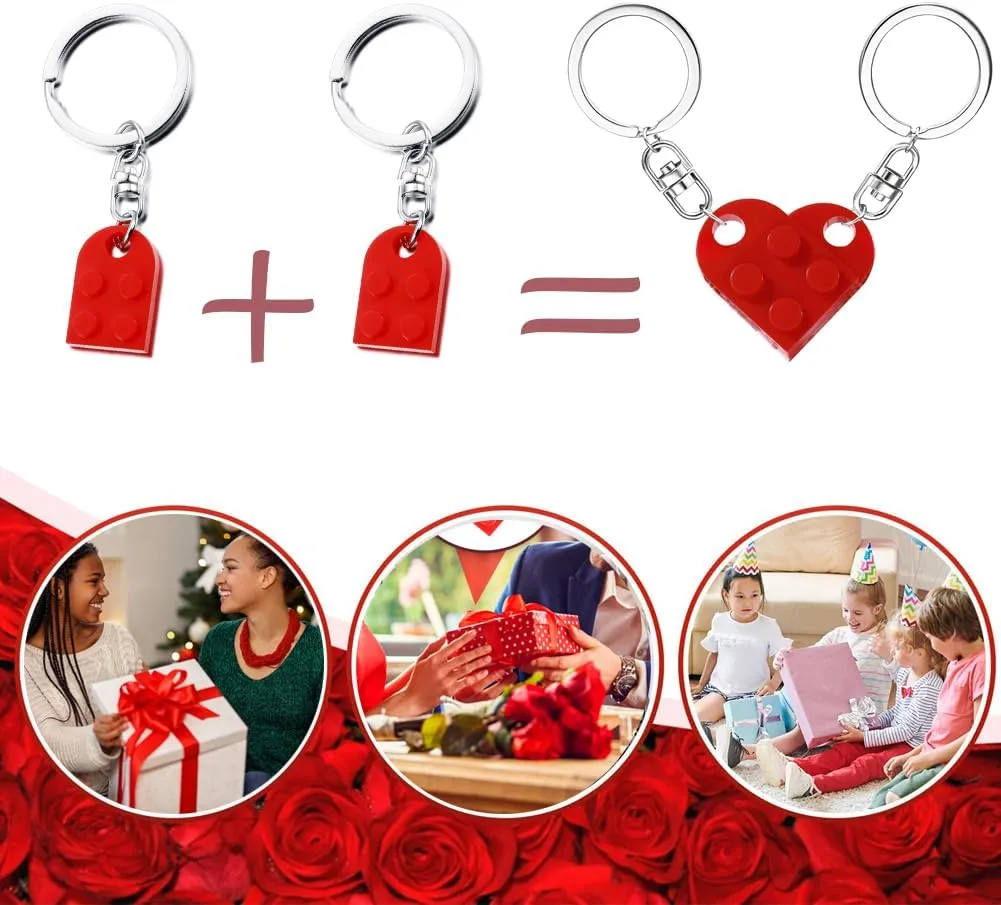 MPK Brick Matching Couple Heart Keychain for Boyfriend Girlfriend Valentines Day Stuff Him Friends Love Set Gifts