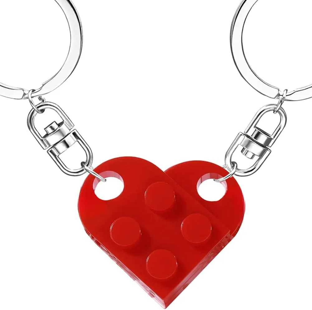 MPK Brick Matching Couple Heart Keychain for Boyfriend Girlfriend Valentines Day Stuff Him Friends Love Set Gifts