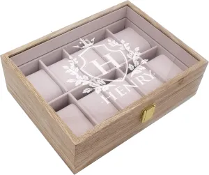 My Personal Memories Custom Personalized Watch Storage Box Glass Display Case for Men, Him, Husband - Engraved and Monogrammed (Distressed Wood)