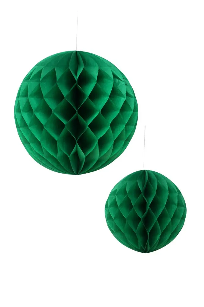 Set Of 2 Dark Green Honeycomb Ball Decorations