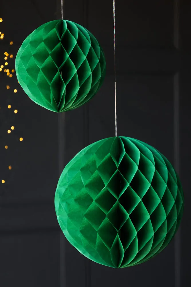 Set Of 2 Dark Green Honeycomb Ball Decorations