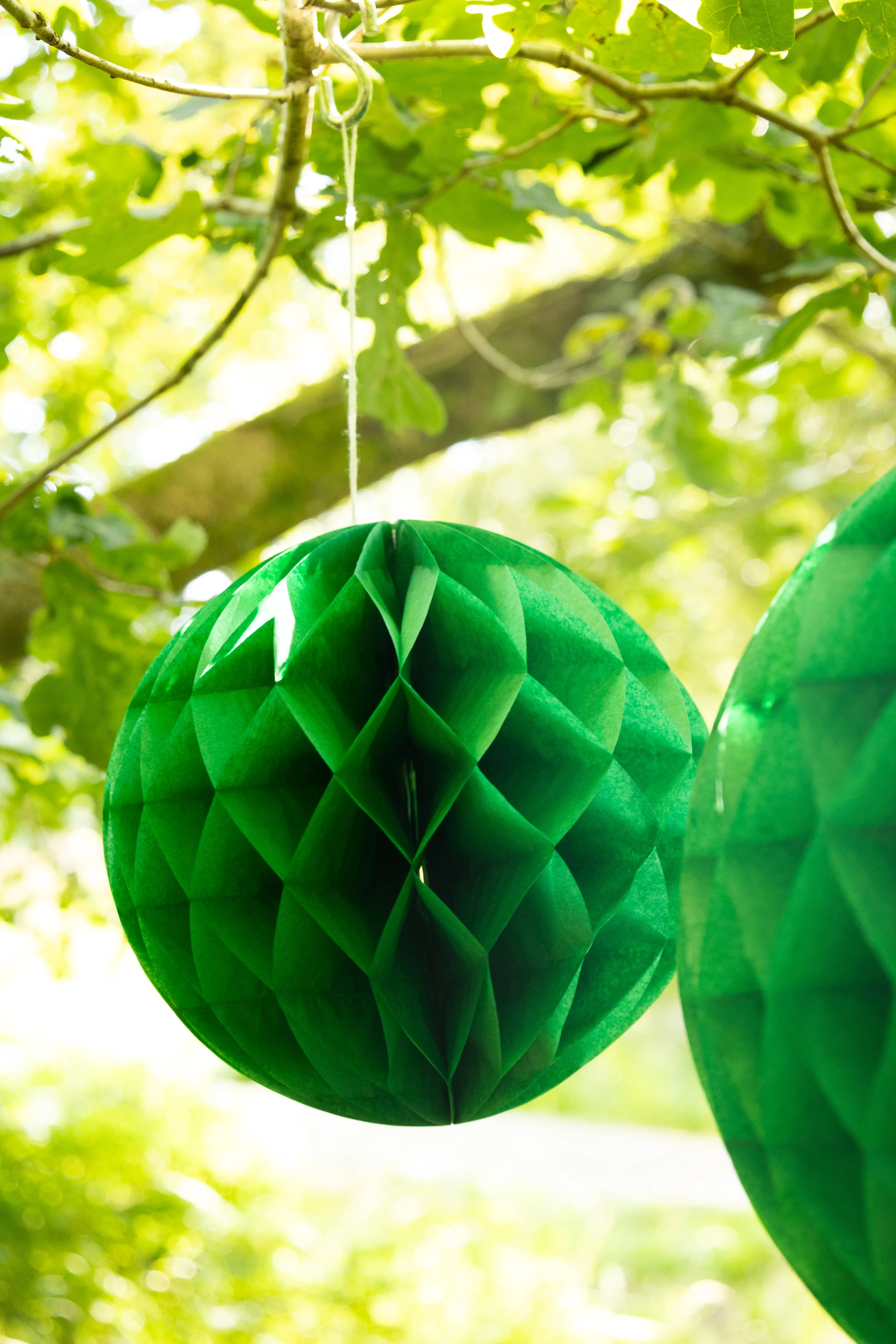 Set Of 2 Dark Green Honeycomb Ball Decorations