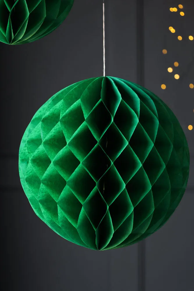 Set Of 2 Dark Green Honeycomb Ball Decorations