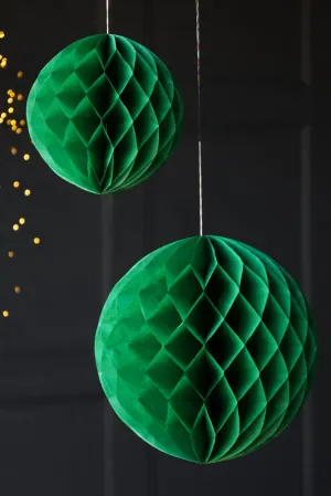 Set Of 2 Dark Green Honeycomb Ball Decorations