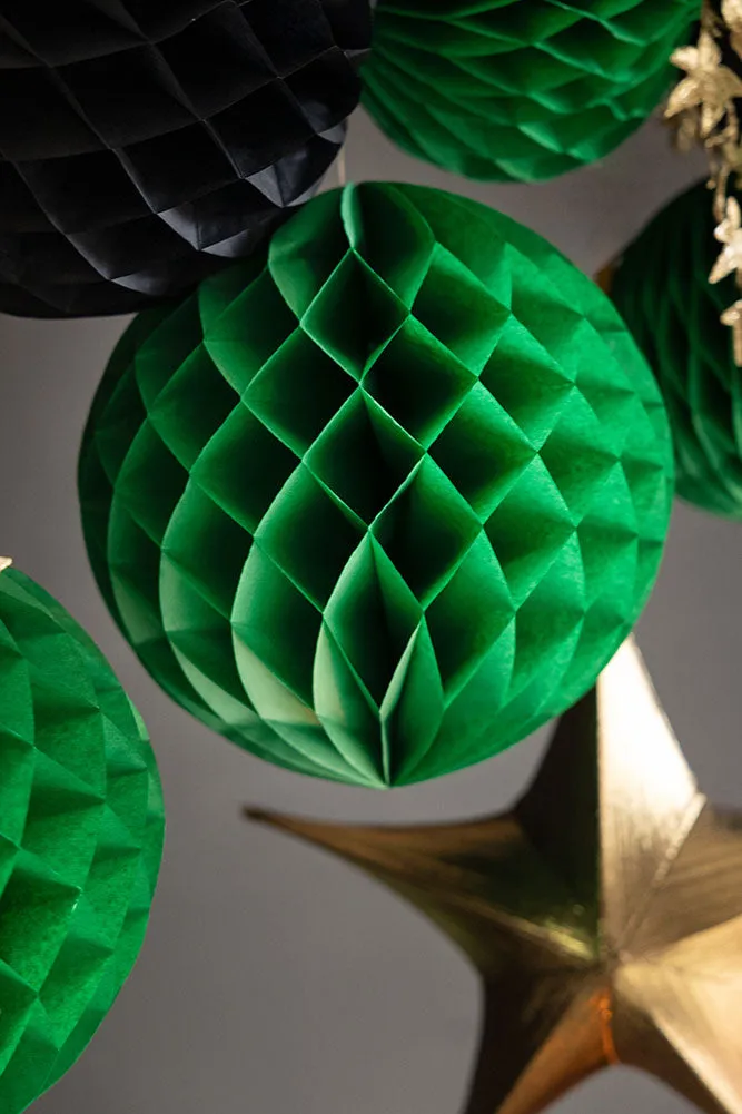 Set Of 2 Dark Green Honeycomb Ball Decorations