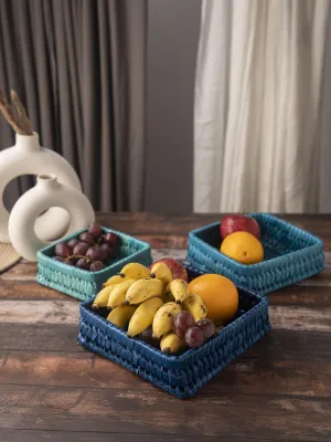 Set of 3 Rectangular Basket - Indian Sky Blue Combination