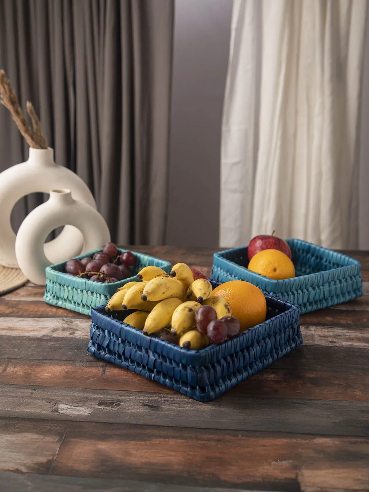 Set of 3 Rectangular Basket - Indian Sky Blue Combination