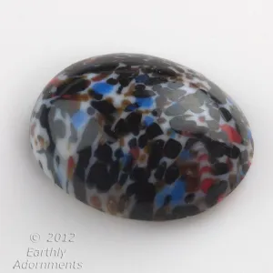 Speckled Millefiori Cabochon, multicolor, oval, glass. Pkg 1. West German. b5-886