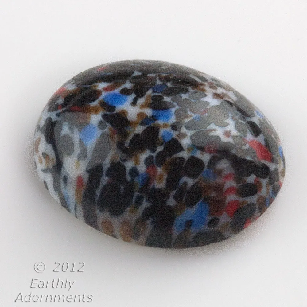 Speckled Millefiori Cabochon, multicolor, oval, glass. Pkg 1. West German. b5-886