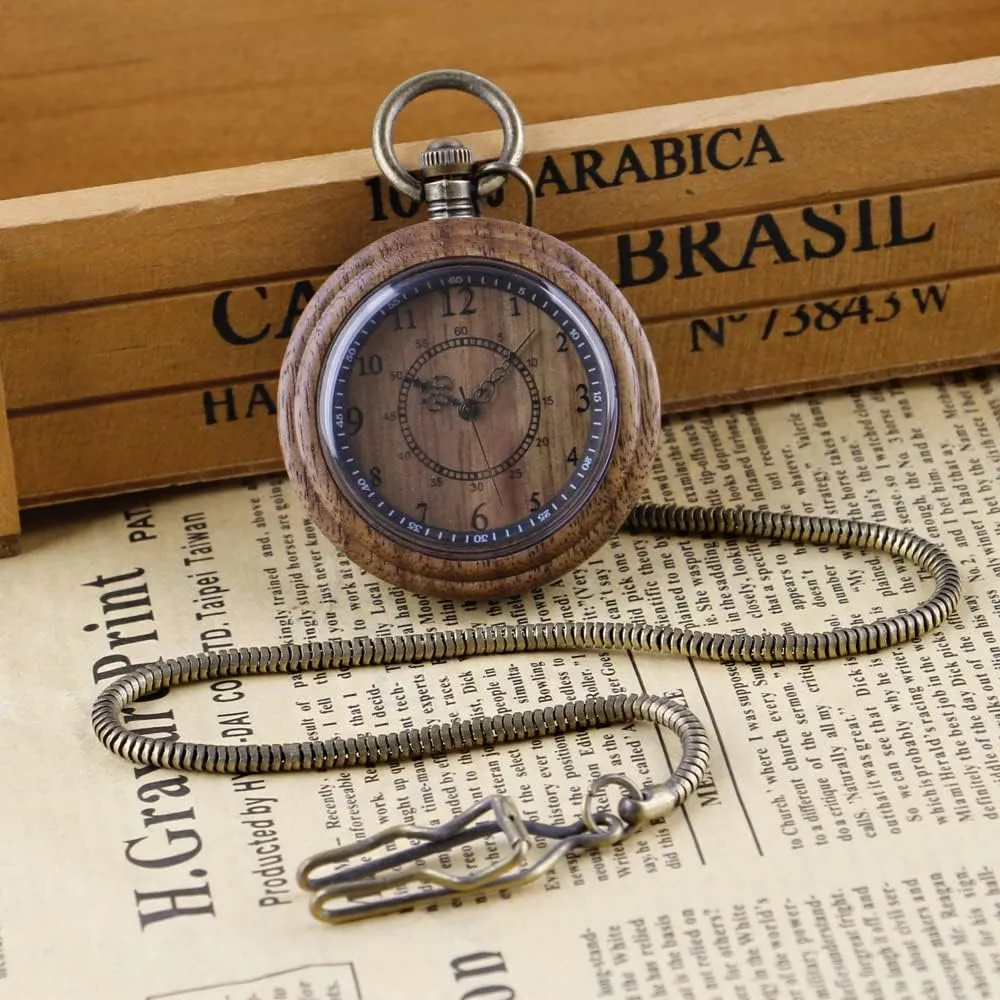 Tiong Wooden Pocket Watch,Customized Wooden Pocket Watches for Men Handmade Bamboo Wood Analog Quartz Custom Pocket Watch with Chain Gift for Father's Day