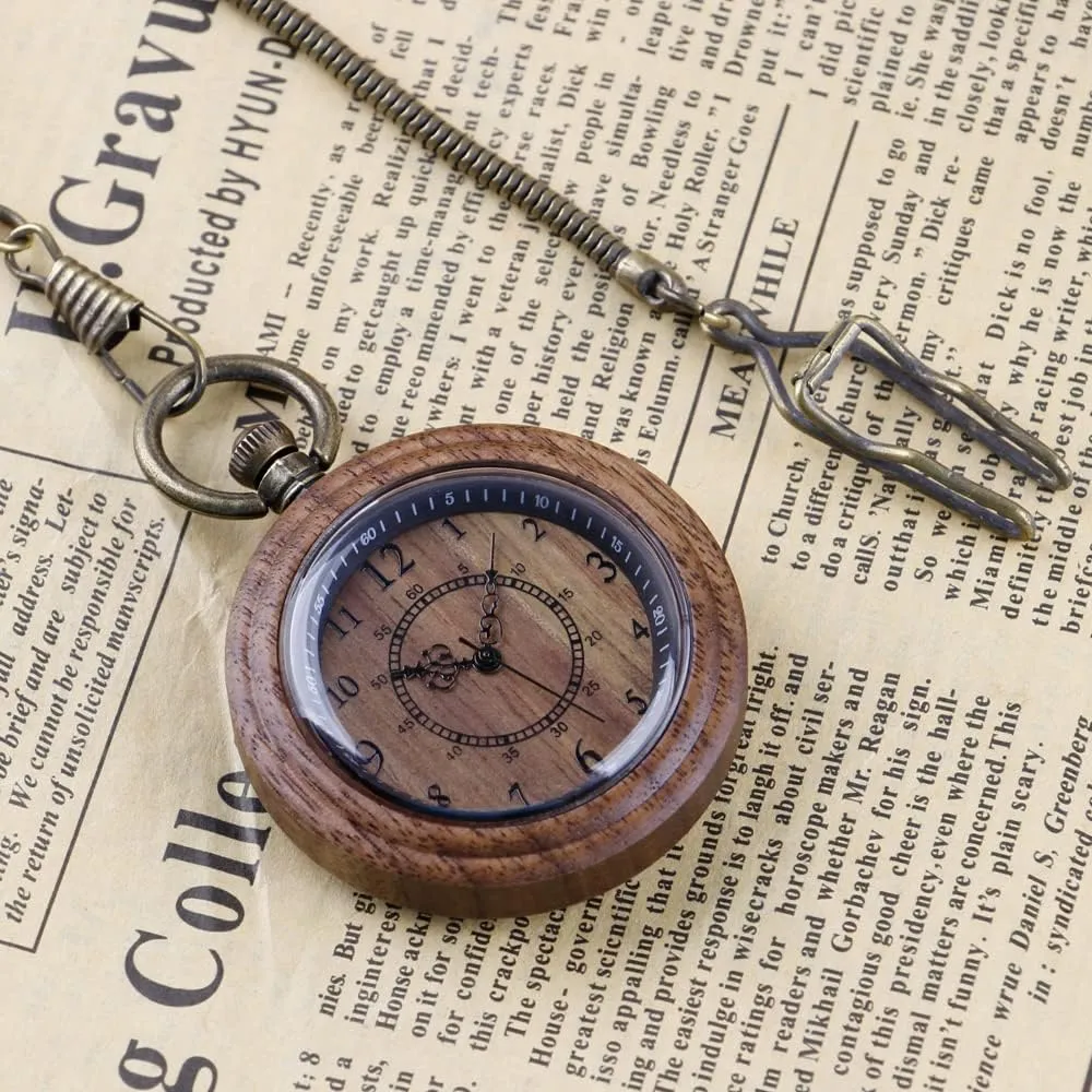 Tiong Wooden Pocket Watch,Customized Wooden Pocket Watches for Men Handmade Bamboo Wood Analog Quartz Custom Pocket Watch with Chain Gift for Father's Day