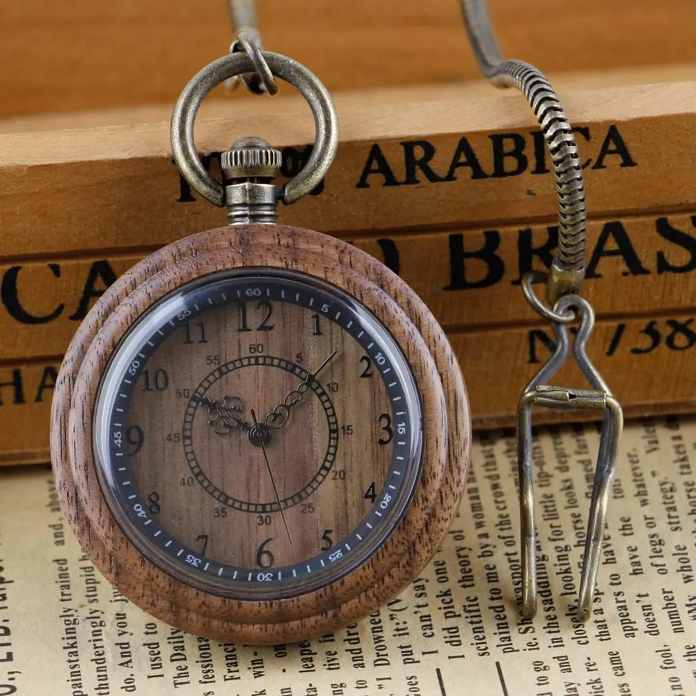 Tiong Wooden Pocket Watch,Customized Wooden Pocket Watches for Men Handmade Bamboo Wood Analog Quartz Custom Pocket Watch with Chain Gift for Father's Day