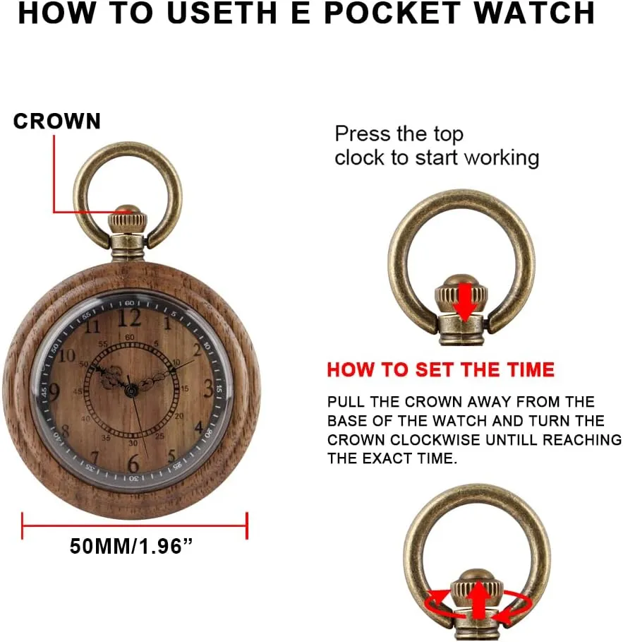 Tiong Wooden Pocket Watch,Customized Wooden Pocket Watches for Men Handmade Bamboo Wood Analog Quartz Custom Pocket Watch with Chain Gift for Father's Day