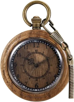 Tiong Wooden Pocket Watch,Customized Wooden Pocket Watches for Men Handmade Bamboo Wood Analog Quartz Custom Pocket Watch with Chain Gift for Father's Day