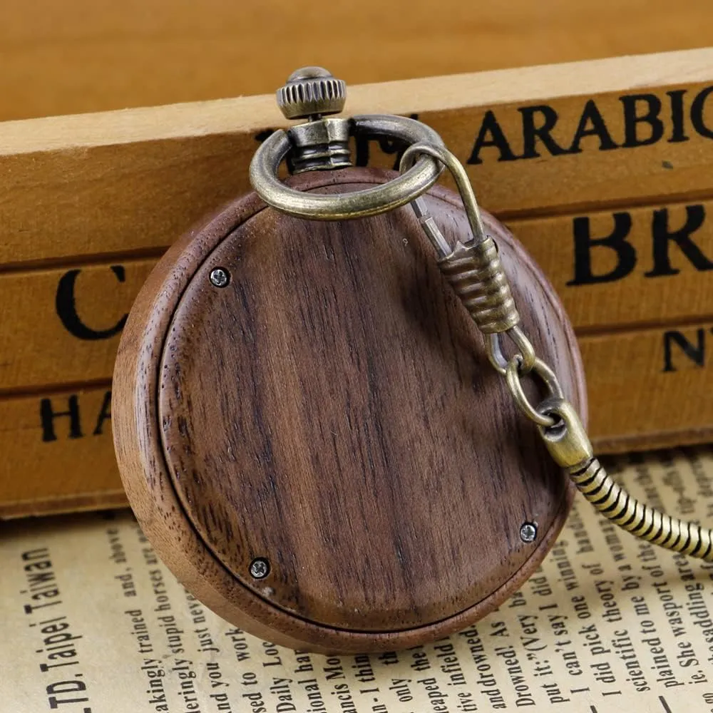 Tiong Wooden Pocket Watch,Customized Wooden Pocket Watches for Men Handmade Bamboo Wood Analog Quartz Custom Pocket Watch with Chain Gift for Father's Day